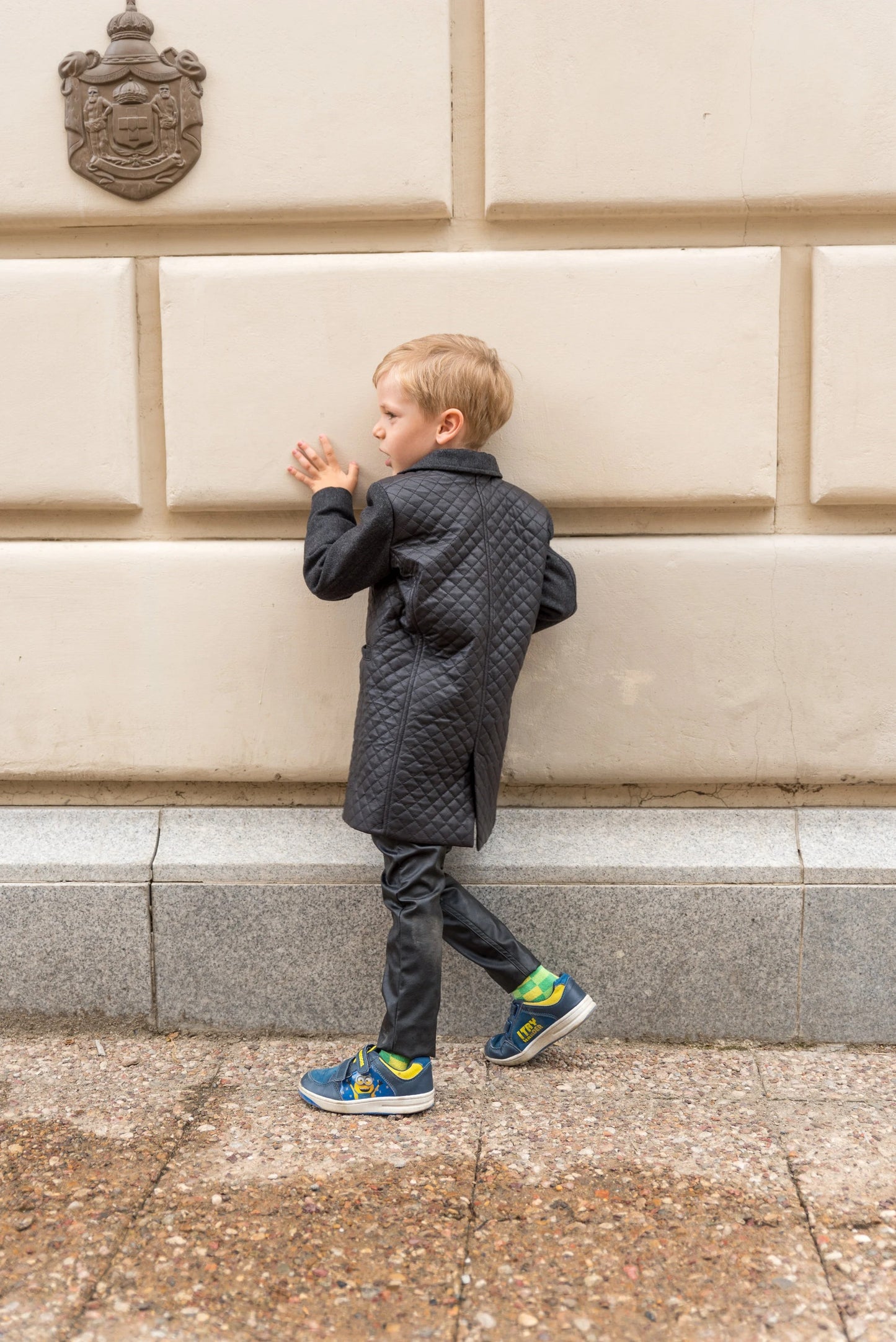 Toddler Boy Wool Blend Coat with Quilted Faux Leather