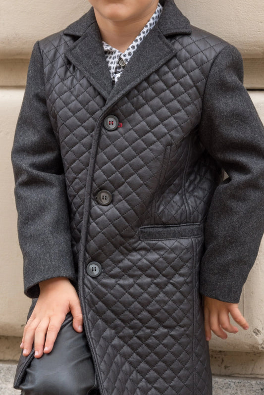Toddler Boy Wool Blend Coat with Quilted Faux Leather