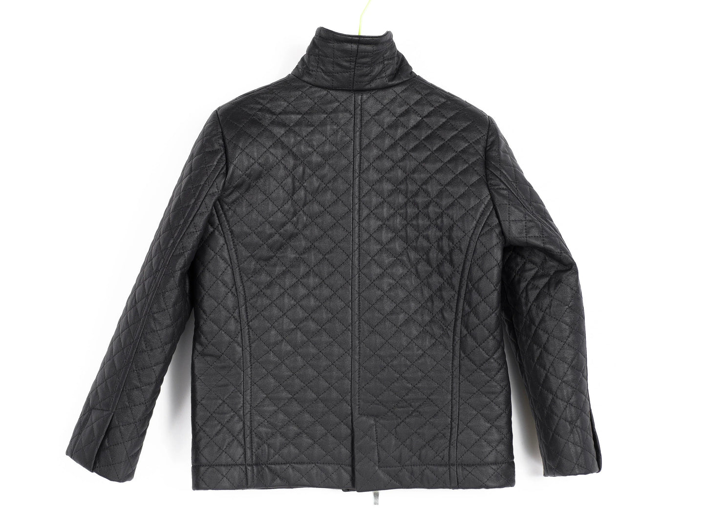 Boys Black Faux Leather Quilted Jacket,  Trendy Kids Blazer Style Zip-Up Coat