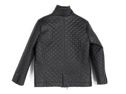 Boys Black Faux Leather Quilted Jacket,  Trendy Kids Blazer Style Zip-Up Coat