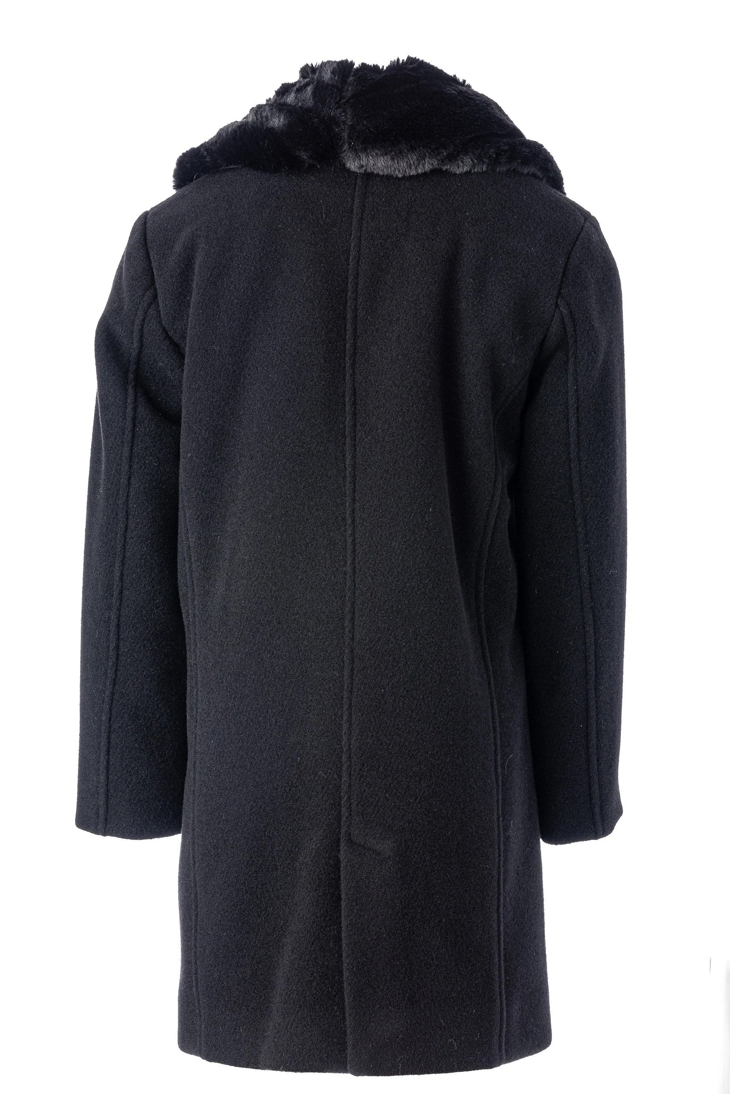 Boys Black Wool Coat with Removable Faux Fur Collar , Luxury Winter Formal Coat