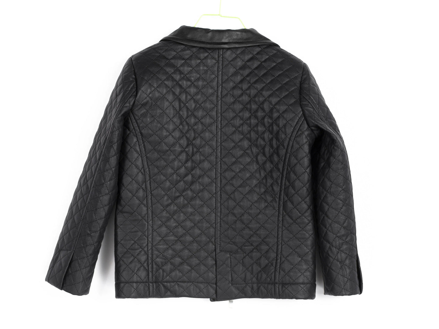 Boys Black Faux Leather Quilted Jacket,  Trendy Kids Blazer Style Zip-Up Coat