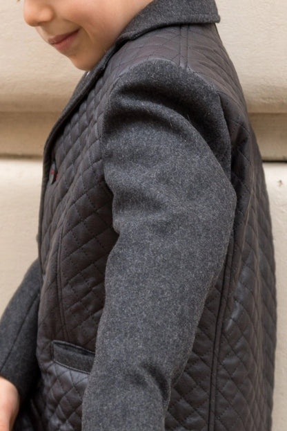 Toddler Boy Wool Blend Coat with Quilted Faux Leather