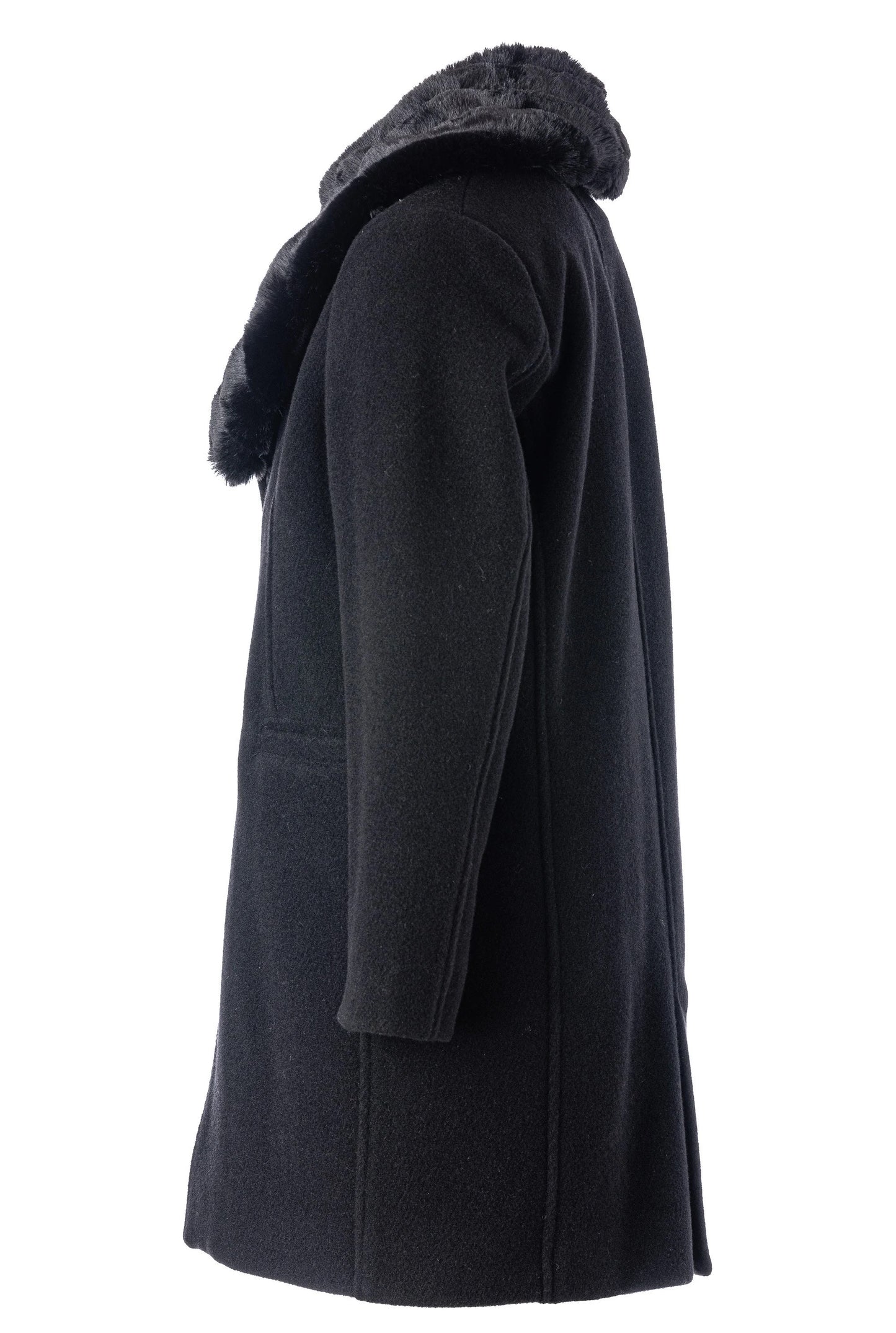 Boys Black Wool Coat with Removable Faux Fur Collar , Luxury Winter Formal Coat
