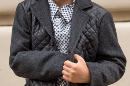 Toddler Boy Wool Blend Coat with Quilted Faux Leather